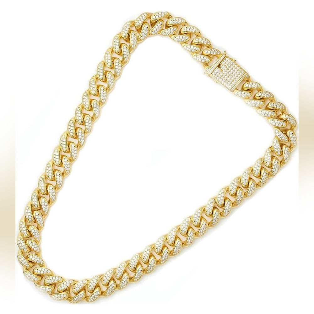 18K Gold Plated Iced Miami Cuban Link Chain With Heart/Cursive A Pendant - Picture 10 of 16